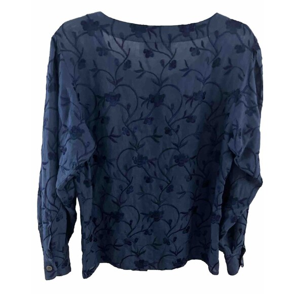 EUC SALVATORE FERRAGAMO Blue Embroidered Floral Puff Sleeve Linen Blouse Sz XS - Picture 7 of 9